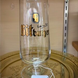 Bitburger Beer Glass with Gold Accents